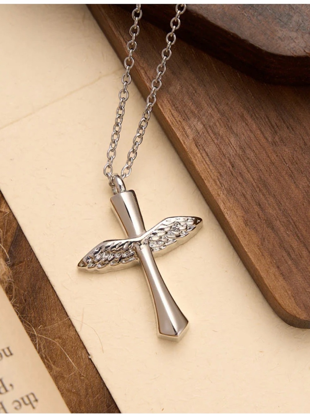 Silver Wing Cross Pendant Necklace - Unbranded